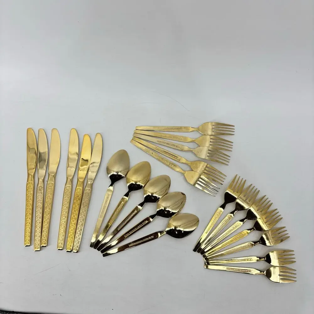 Vtg Thocadero Hollywood Gold Spoons Fork Dinner Knives Korea Stainless